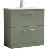Nuie Arno 800mm Floor Standing 2 Drawer Vanity Unit & Basin Satin Green ARN835G