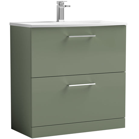 Nuie Arno 800mm Floor Standing 2 Drawer Vanity Unit & Basin Satin Green ARN835G