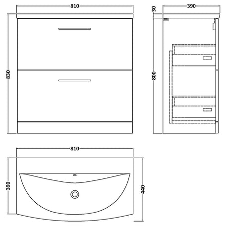 Nuie Arno 800mm Floor Standing 2 Drawer Vanity Unit & Basin Satin Green ARN835G LD