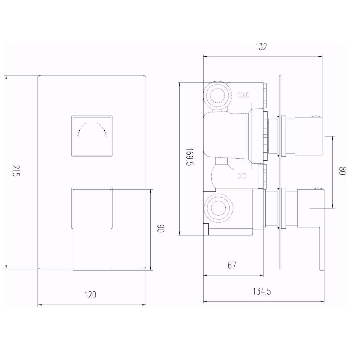 Hudson Reed Art 2 Outlet Thermostatic Concealed Shower Valve With Diverter Chrome ART3207 LD
