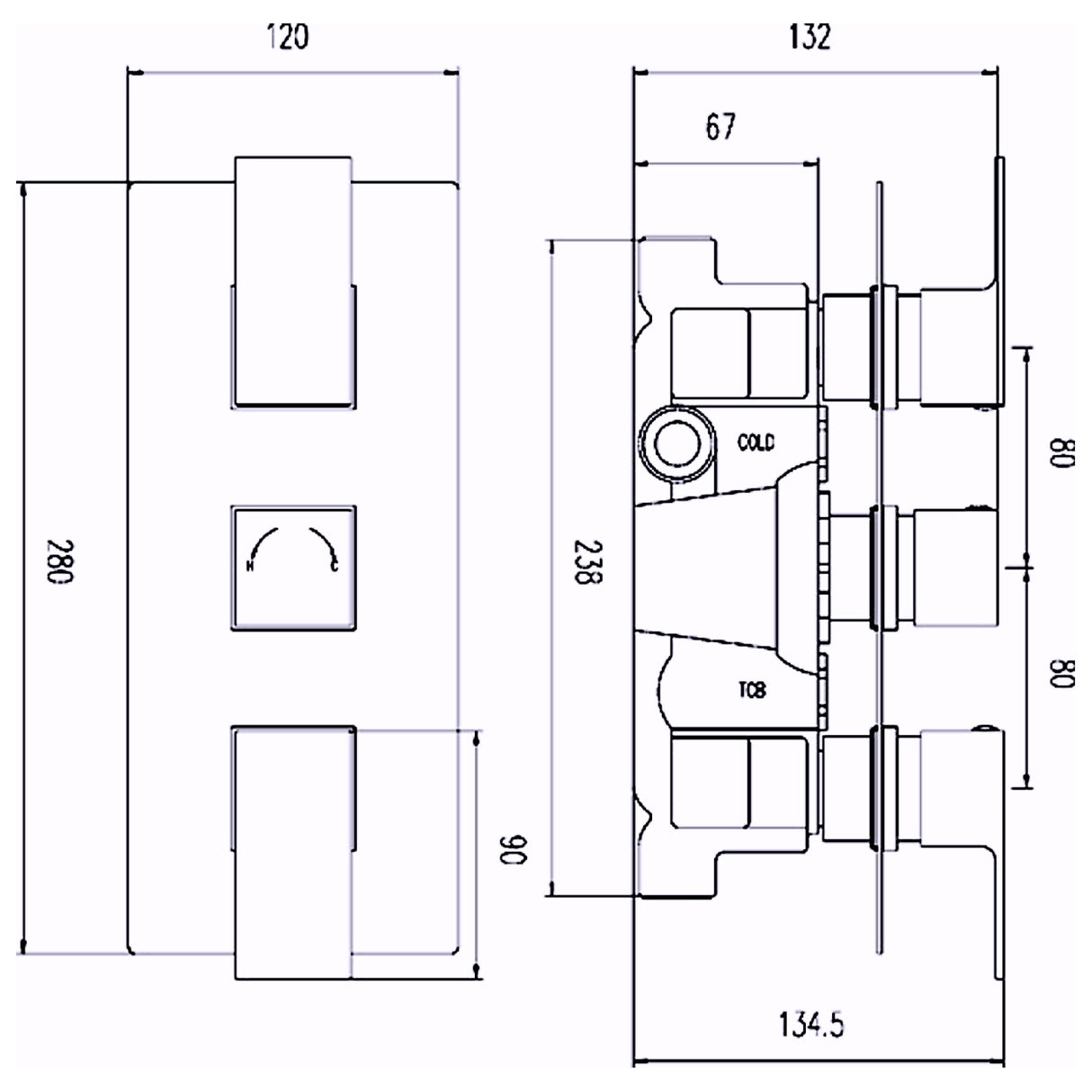 Hudson Reed Art 2 Outlet Thermostatic Concealed Shower Valve Chrome ART3211 LD