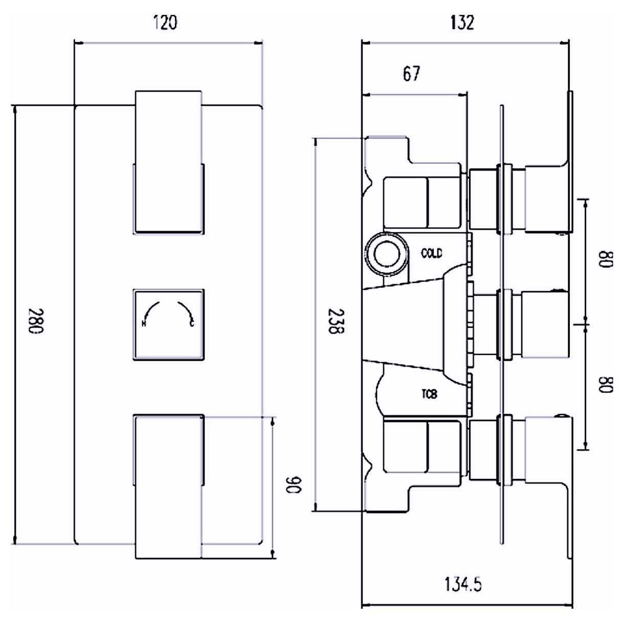 Hudson Reed Art 3 Outlet Thermostatic Concealed Shower Valve With Diverter Chrome ART3212 LD