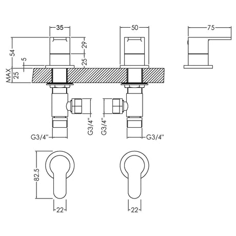 Nuie Arvan Side Valves 3/4" Chrome ARV308 LD