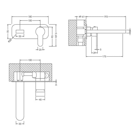 Nuie Arvan 2-Hole Wall Mounted Basin Mixer Tap with Plate Chrome ARV328 LD