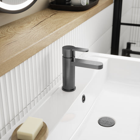 Nuie Arvan Mono Basin Mixer Tap with Waste Brushed Pewter ARV705 LS
