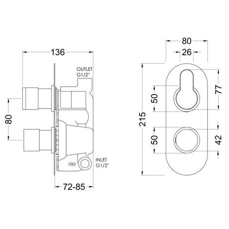 Nuie Arvan 1 Outlet Thermostatic Concealed Shower Valve Brushed Pewter ARV7TW01 LD