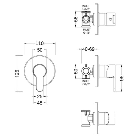 Nuie Arvan Concealed Single Lever Manual Shower Chrome ARVMV10 LD