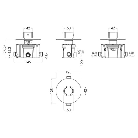 Nuie Arvan 1 Outlet Thermostatic Concealed Shower Valve Without Stopvalve Chrome ARVTC11 LD