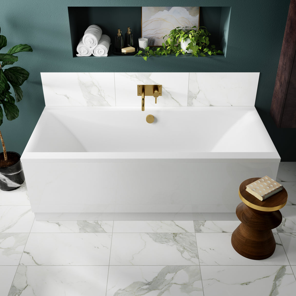 Nuie Asselby Square Double Ended Acrylic Bath White NBA209 LS