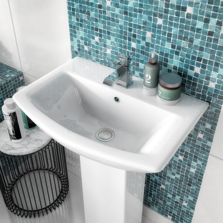 Nuie Asselby Basin & Full Pedestal 600mm wide - 1 Tap Hole CSS002 LS1