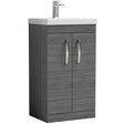 Nuie Athena 500mm Freestanding 2 Door Vanity Unit & Basin Anthracite Woodgrain ATH004A