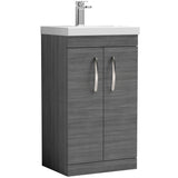 Nuie Athena 500mm Freestanding 2 Door Vanity Unit & Basin Anthracite Woodgrain ATH004A