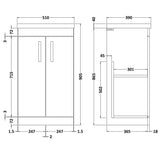 Nuie Athena 500mm Freestanding 2 Door Vanity Unit & Basin Anthracite Woodgrain ATH004A LD