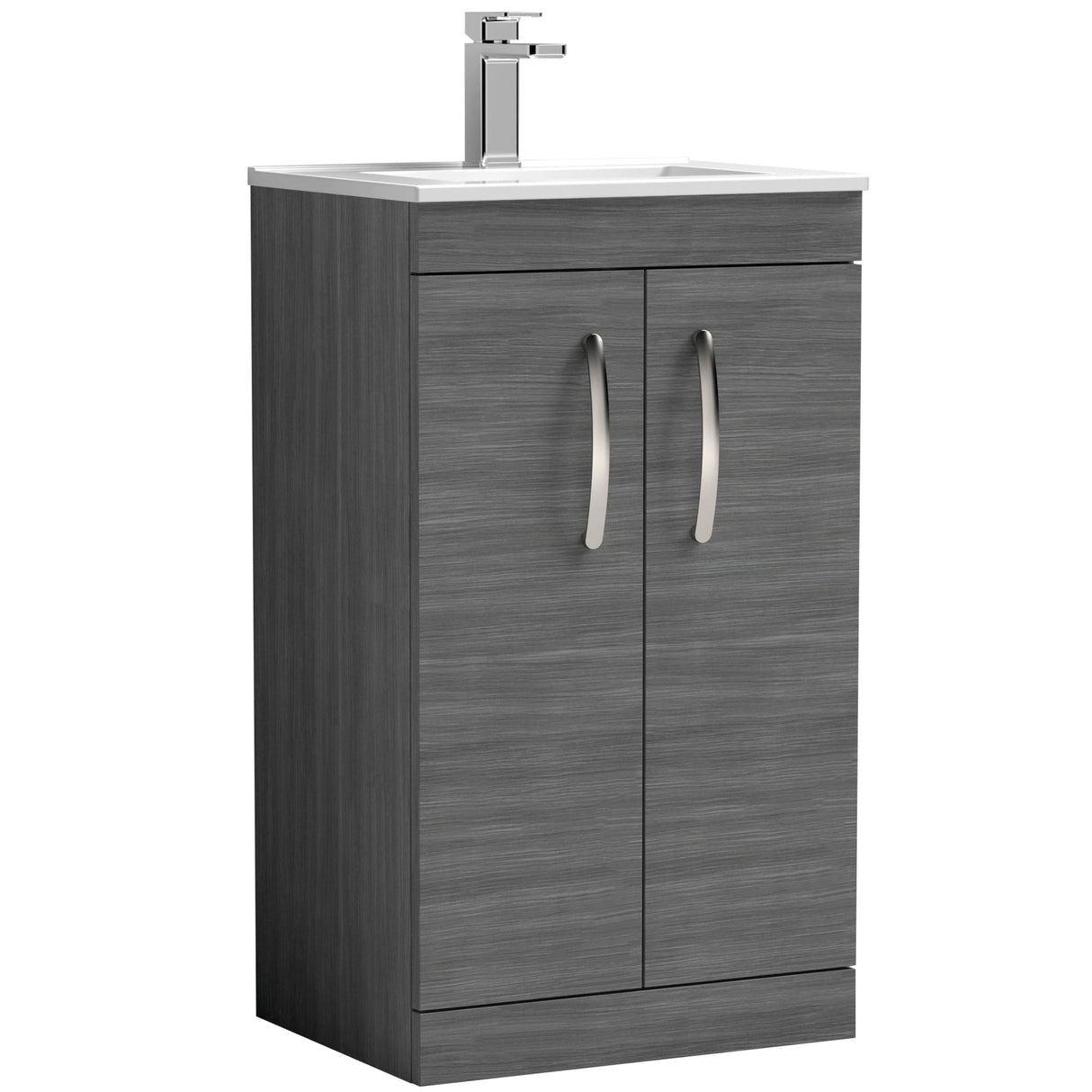 Nuie Athena 500mm Freestanding 2 Door Vanity Unit & Basin Anthracite Woodgrain ATH004B