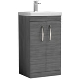 Nuie Athena 500mm Freestanding 2 Door Vanity Unit & Basin Anthracite Woodgrain ATH004D