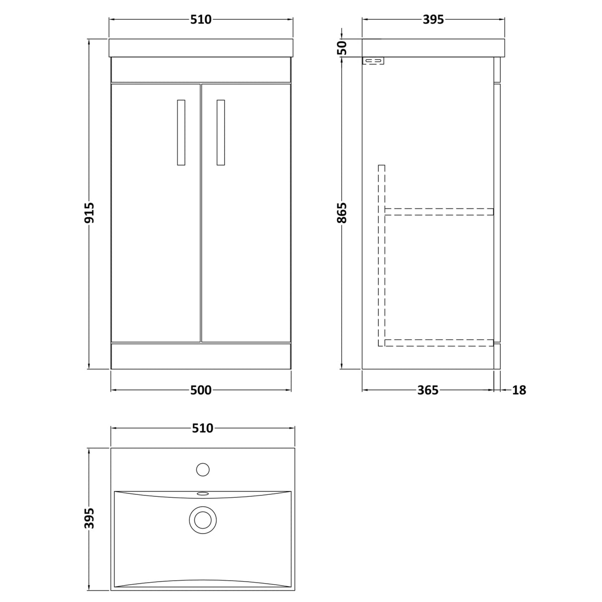Nuie Athena 500mm Freestanding 2 Door Vanity Unit & Basin Anthracite Woodgrain ATH004D LD