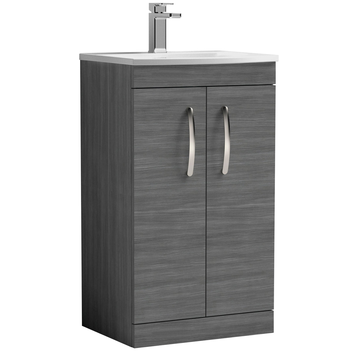 Nuie Athena 500mm Freestanding 2 Door Vanity Unit & Basin Anthracite Woodgrain ATH004G