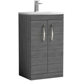 Nuie Athena 500mm Freestanding 2 Door Vanity Unit & Basin Anthracite Woodgrain ATH004G