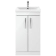 Nuie Athena 500mm Freestanding 2 Door Vanity Unit & Basin Gloss White ATH006A