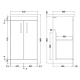 Nuie Athena 500mm Freestanding 2 Door Vanity Unit & Basin Gloss White ATH006A LD