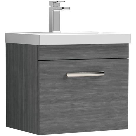 Nuie Athena 500mm Wall Hung 1 Drawer Vanity Unit & Basin Anthracite Woodgrain ATH011A
