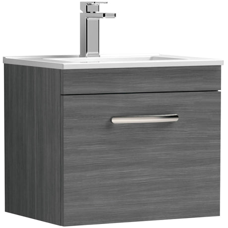Nuie Athena 500mm Wall Hung 1 Drawer Vanity Unit & Basin Anthracite Woodgrain ATH011B