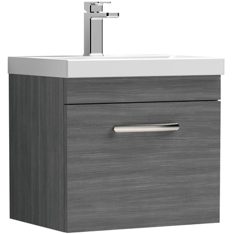 Nuie Athena 500mm Wall Hung 1 Drawer Vanity Unit & Basin Anthracite Woodgrain ATH011D
