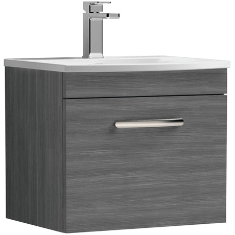 Nuie Athena 500mm Wall Hung 1 Drawer Vanity Unit & Basin Anthracite Woodgrain ATH011G