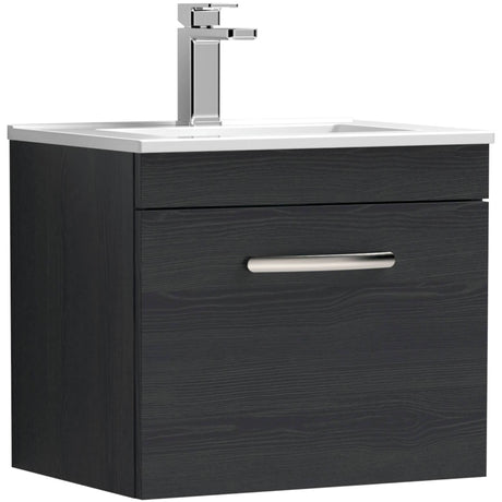 Nuie Athena 500mm Wall Hung 1 Drawer Vanity Unit & Basin Charcoal Black ATH012B