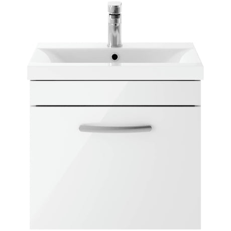 Nuie Athena 500mm Wall Hung 1 Drawer Vanity Unit & Basin Gloss White ATH013A