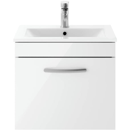 Nuie Athena 500mm Wall Hung 1 Drawer Vanity Unit & Basin Gloss White ATH013B