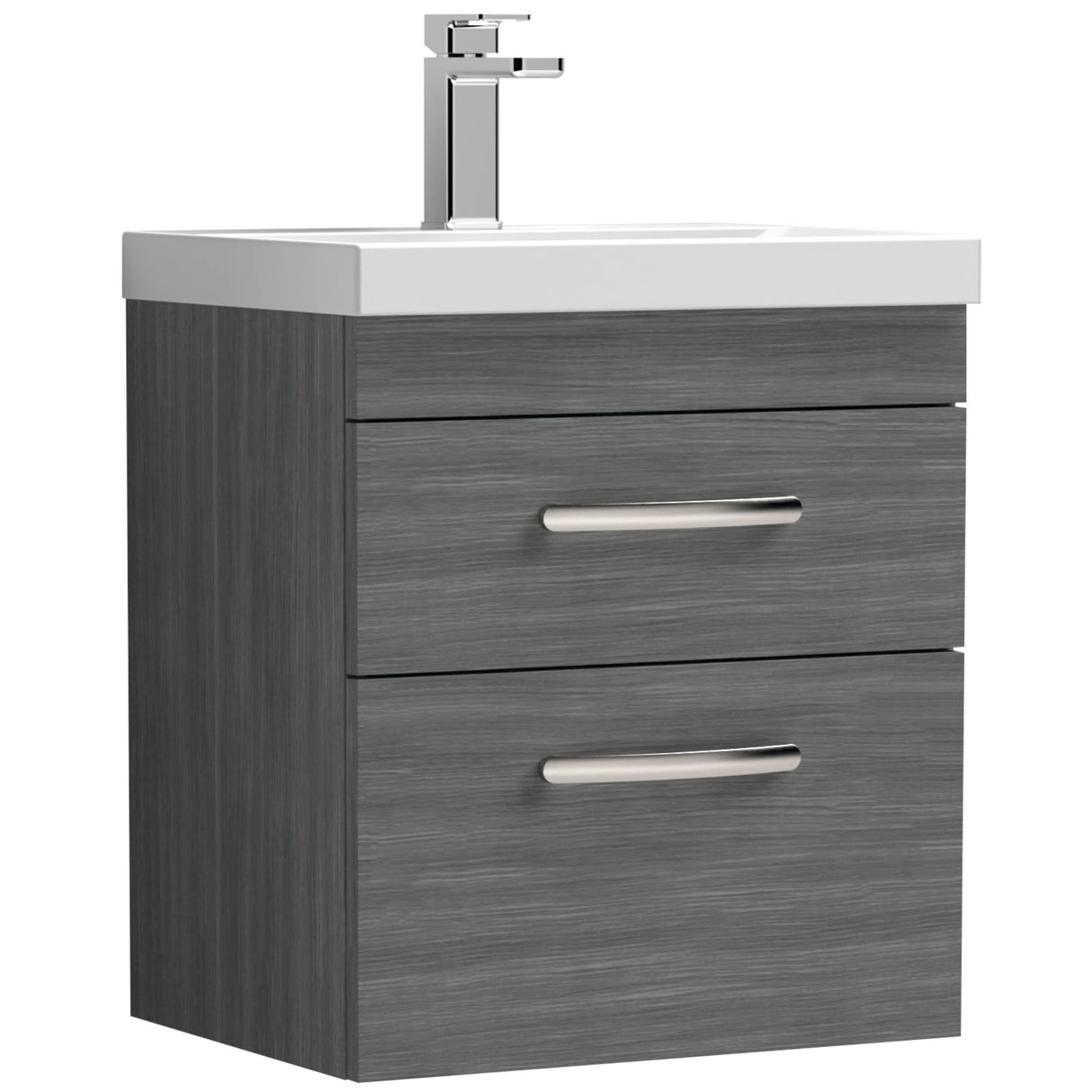 Nuie Athena 500mm Wall Hung 2 Drawer Vanity Unit & Basin Anthracite Woodgrain ATH018A