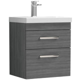 Nuie Athena 500mm Wall Hung 2 Drawer Vanity Unit & Basin Anthracite Woodgrain ATH018A