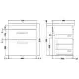 Nuie Athena 500mm Wall Hung 2 Drawer Vanity Unit & Basin Anthracite Woodgrain ATH018A LD