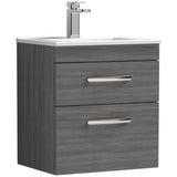 Nuie Athena 500mm Wall Hung 2 Drawer Vanity Unit & Basin Anthracite Woodgrain ATH018B
