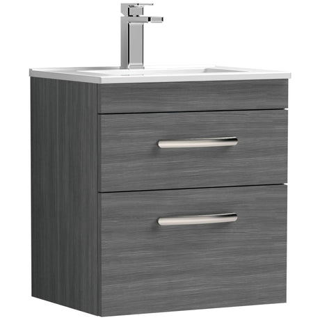 Nuie Athena 500mm Wall Hung 2 Drawer Vanity Unit & Basin Anthracite Woodgrain ATH018B