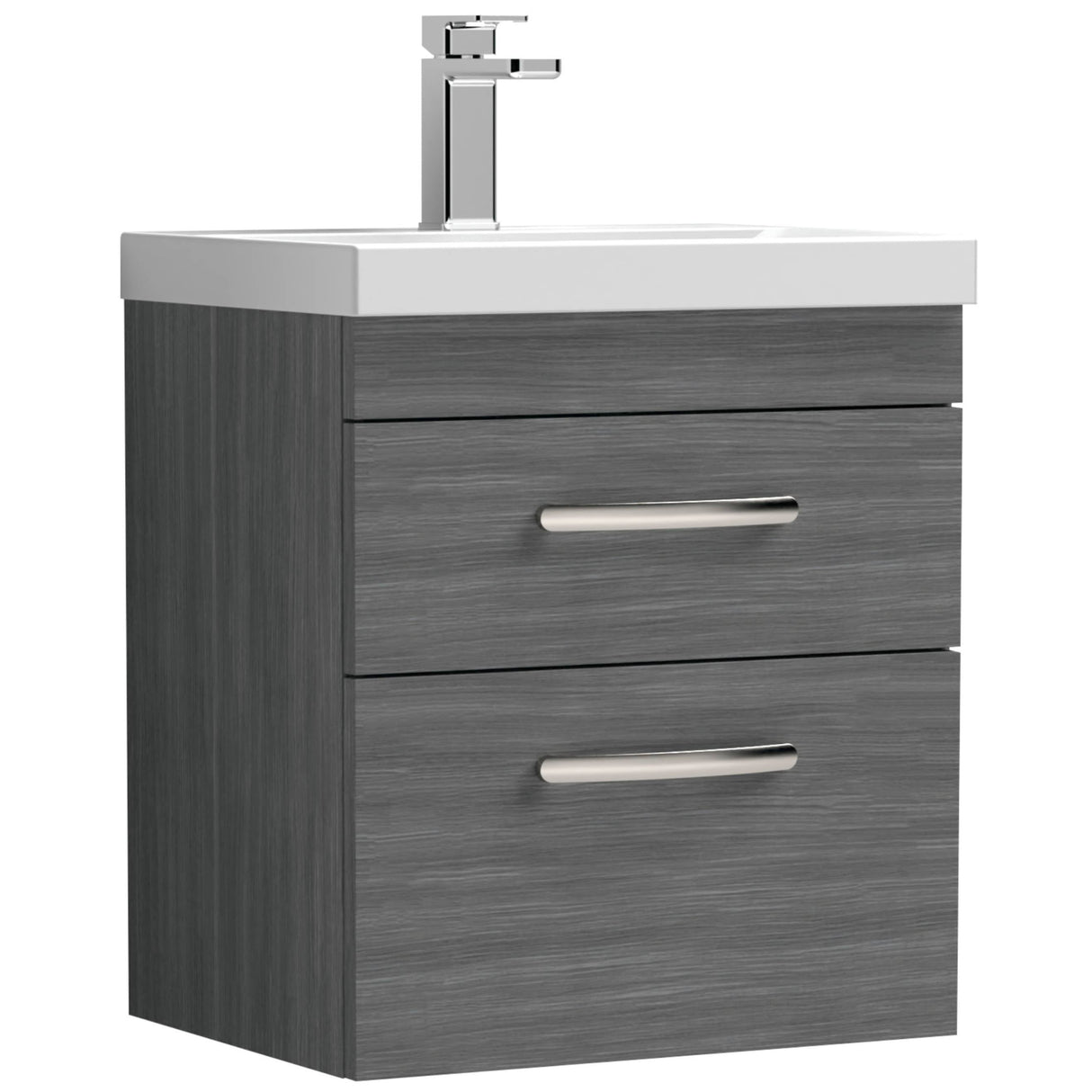Nuie Athena 500mm Wall Hung 2 Drawer Vanity Unit & Basin Anthracite Woodgrain ATH018D