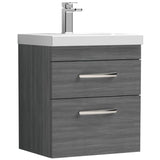 Nuie Athena 500mm Wall Hung 2 Drawer Vanity Unit & Basin Anthracite Woodgrain ATH018D