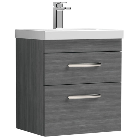 Nuie Athena 500mm Wall Hung 2 Drawer Vanity Unit & Basin Anthracite Woodgrain ATH018D