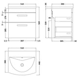 Nuie Athena 500mm Wall Hung 2 Drawer Vanity Unit & Basin Anthracite Woodgrain ATH018G LD