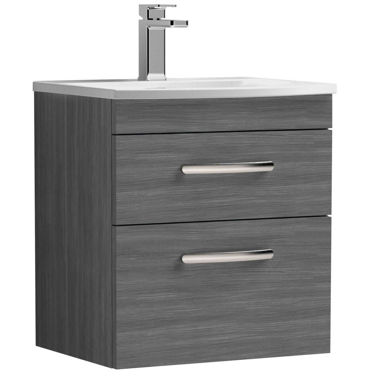 Nuie Athena 500mm Wall Hung 2 Drawer Vanity Unit & Basin Anthracite Woodgrain ATH018G