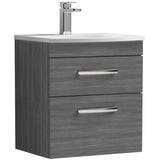 Nuie Athena 500mm Wall Hung 2 Drawer Vanity Unit & Basin Anthracite Woodgrain ATH018G