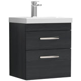 Nuie Athena 500mm Wall Hung 2 Drawer Vanity Unit & Basin Charcoal Black ATH019A