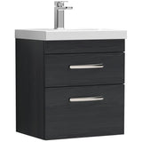 Nuie Athena 500mm Wall Hung 2 Drawer Vanity Unit & Basin Charcoal Black ATH019D