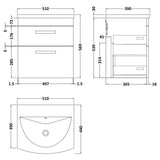 Nuie Athena 500mm Wall Hung 2 Drawer Vanity Unit & Basin Charcoal Black ATH019G LD