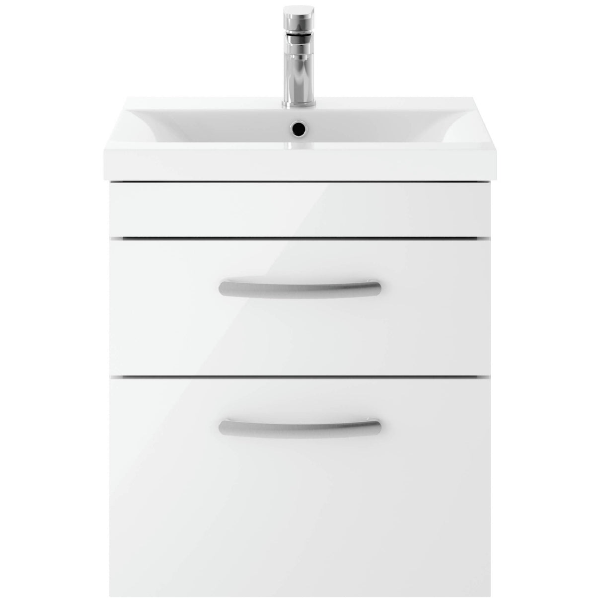 Nuie Athena 500mm Wall Hung 2 Drawer Vanity Unit & Basin Gloss White ATH020A