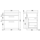 Nuie Athena 500mm Wall Hung 2 Drawer Vanity Unit & Basin Gloss White ATH020A LD