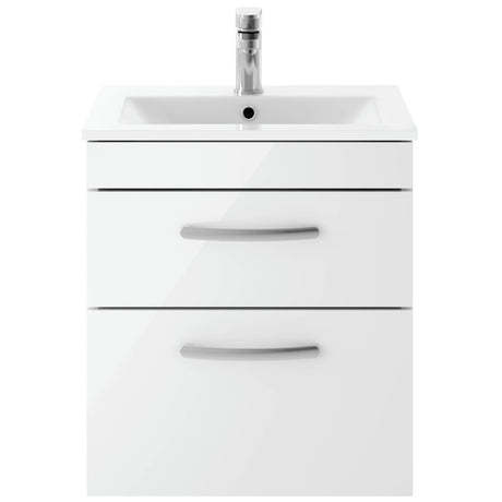 Nuie Athena 500mm Wall Hung 2 Drawer Vanity Unit & Basin Gloss White ATH020B