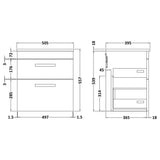 Nuie Athena 500mm Wall Hung 2 Drawer Vanity Unit & Basin Gloss White ATH020B LD