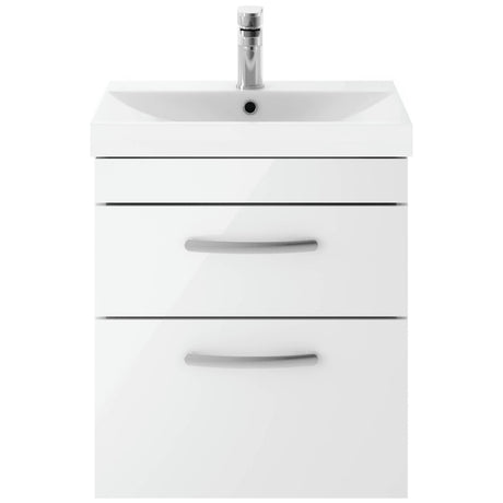Nuie Athena 500mm Wall Hung 2 Drawer Vanity Unit & Basin Gloss White ATH020D